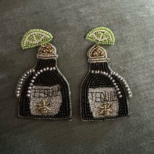 Tequila Bottle Beaded Earrings with Lime Accent